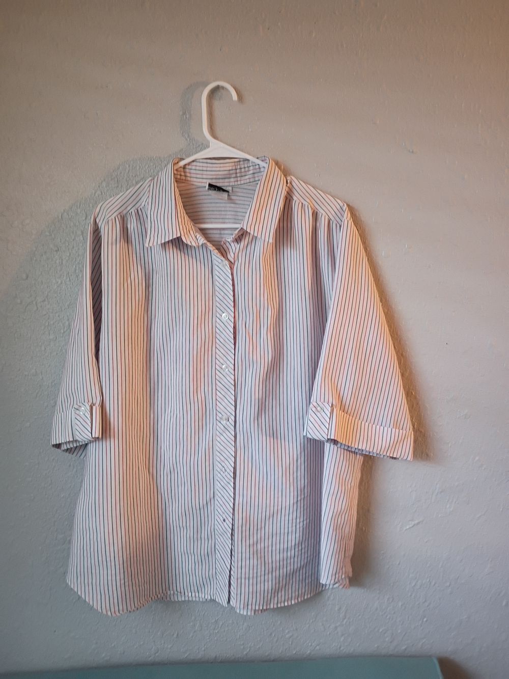 Striped Short-Sleeve Button-Up Shirt - White with Blue Stripes